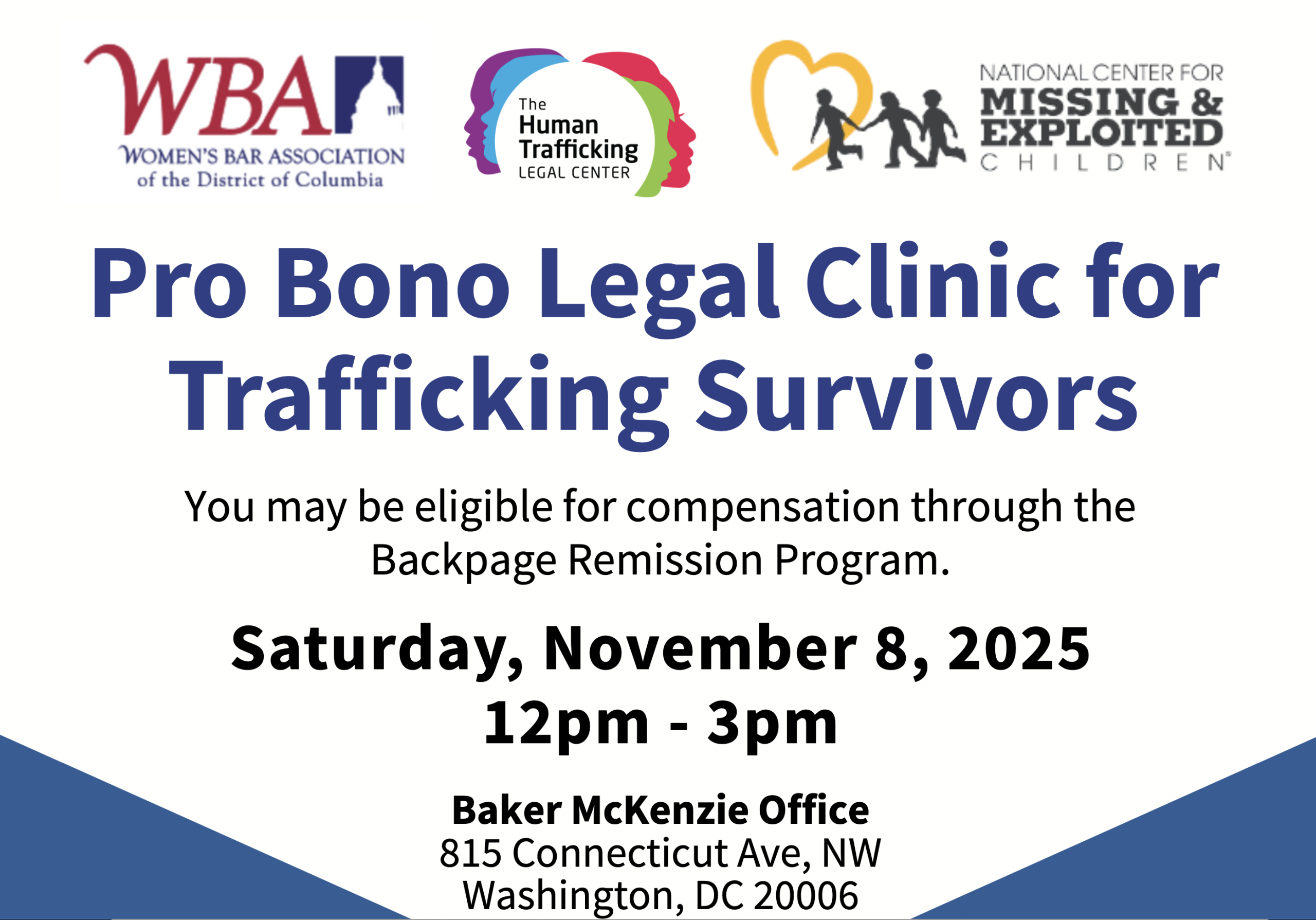Pro Bono Legal clinic for Trafficking Survivors graphic